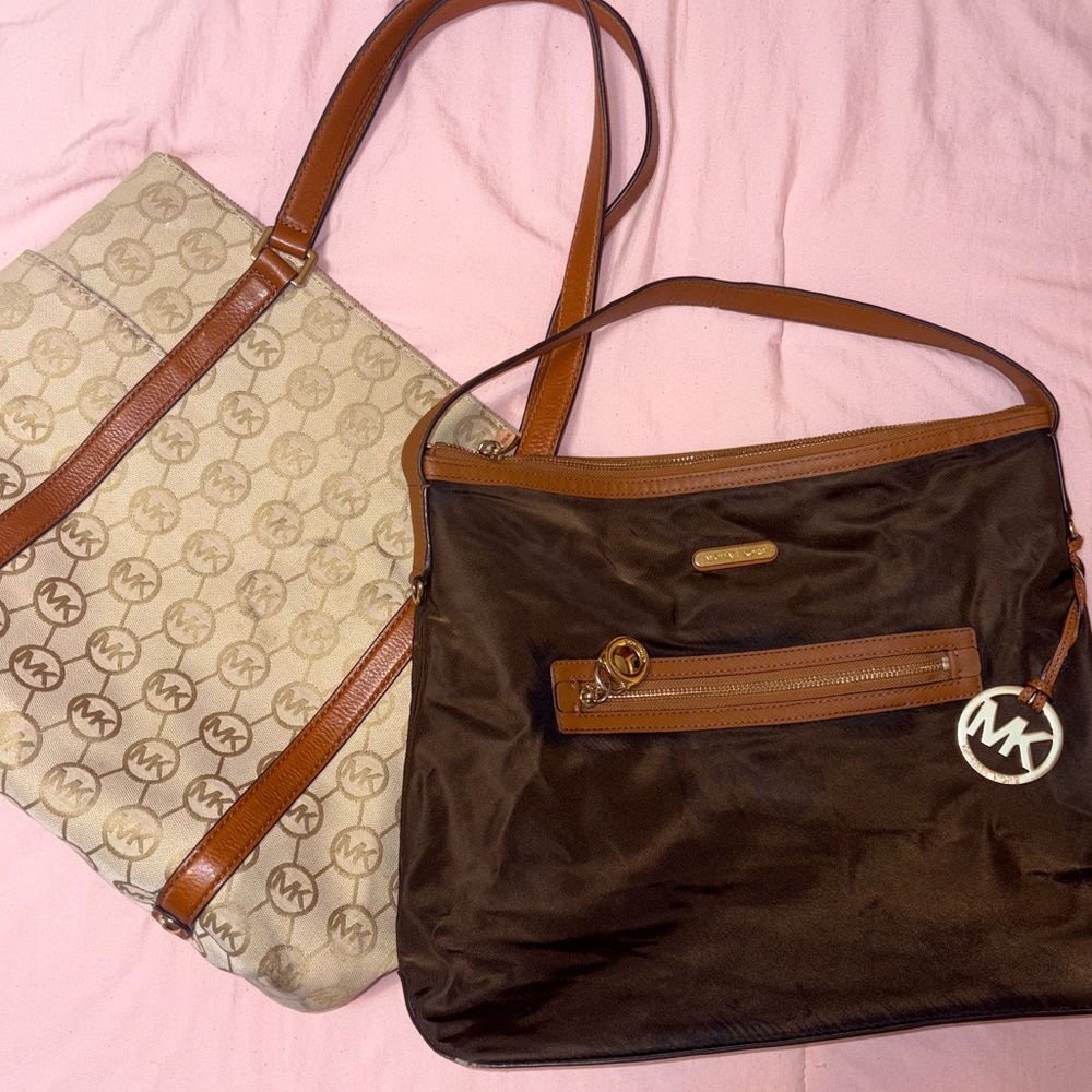 Michael Kors (Well-Loved) Cream and Brown Tote Set